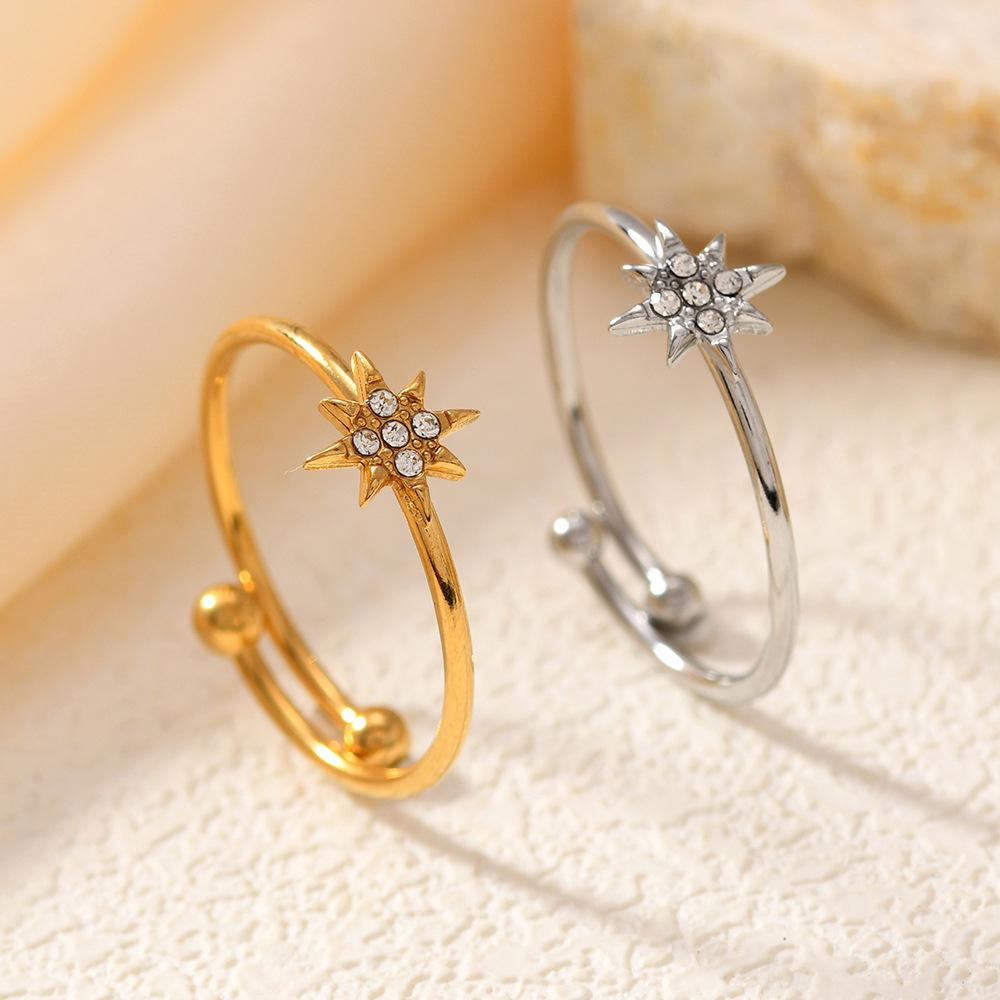 Style Fashion Versatile Octagonal Star Studded Diamond Ring Temperament Light Luxury Index Finger Ring Niche Design Ring