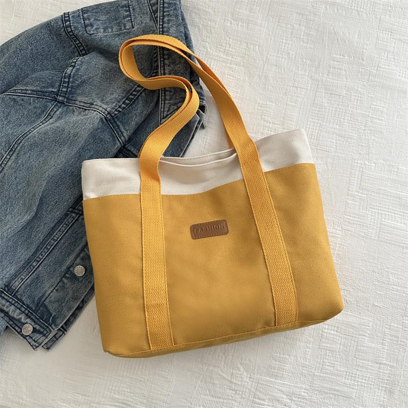 Stilvolle Canvas-Tragetasche für Damen in Schwarz, Gelb, Khaki und Grün mit viel Platz