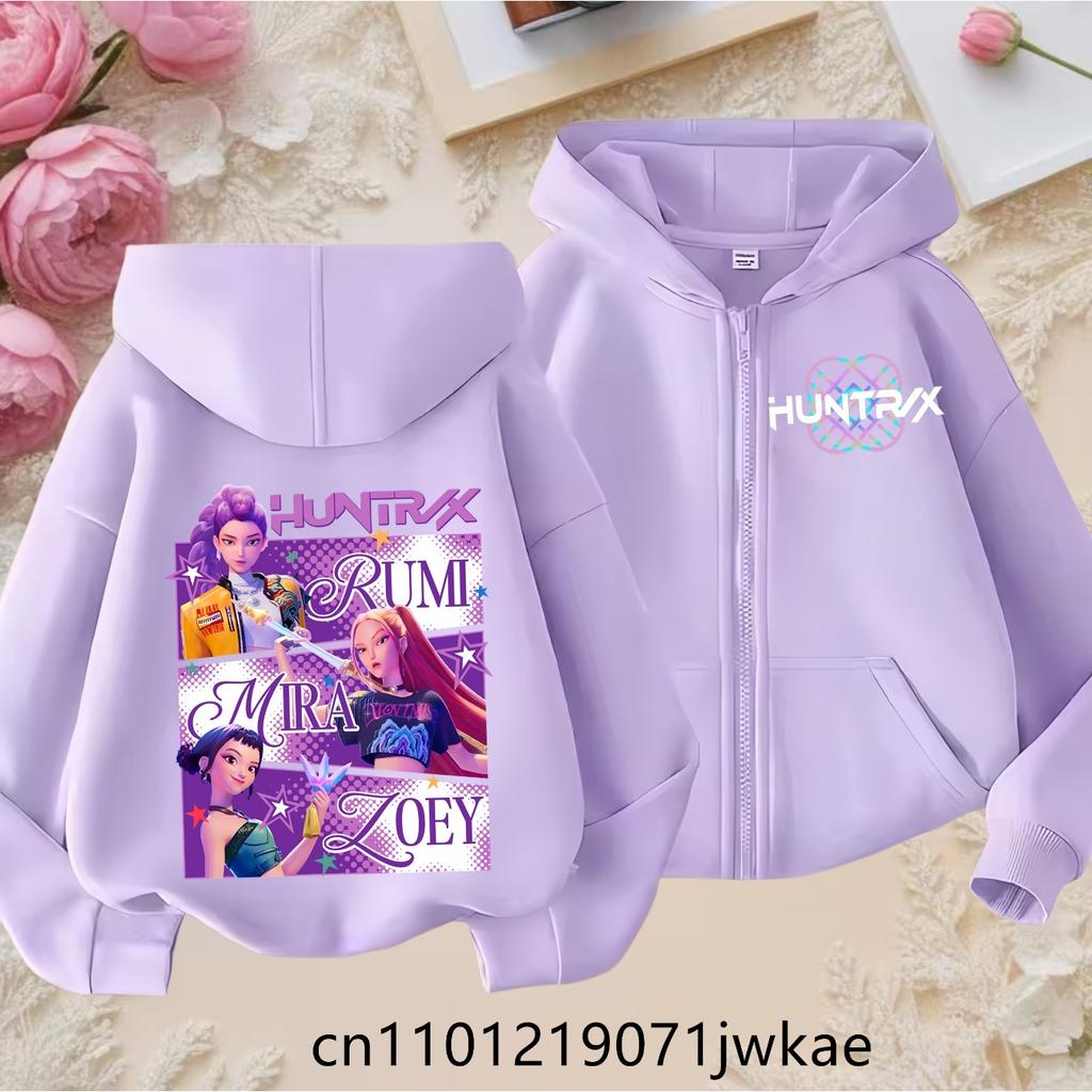 2025 New Purple Jacket Boys' and Girls' Sportswear Children's Top Hoodie KPop Devil Hunter Zipper Hoodie