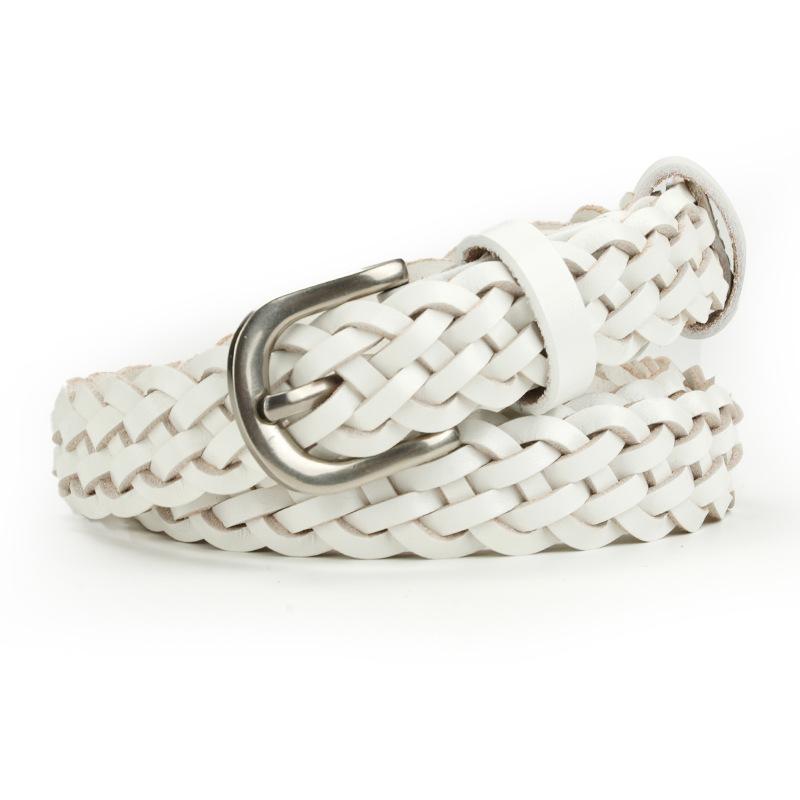 Women'S Belt, Genuine Leather Without Punching, First Layer Cowhide Woven Pin Buckle Belt, Pure Cowhide High-End Belt