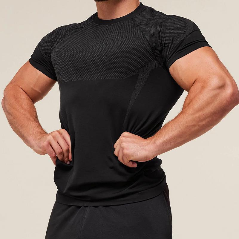 Men's Slim Fit Stretchy T-Shirt: Solid Color, Muscle-Enhancing, Short & Long Sleeve, Ideal for Training, Running, and Layering in Summer.