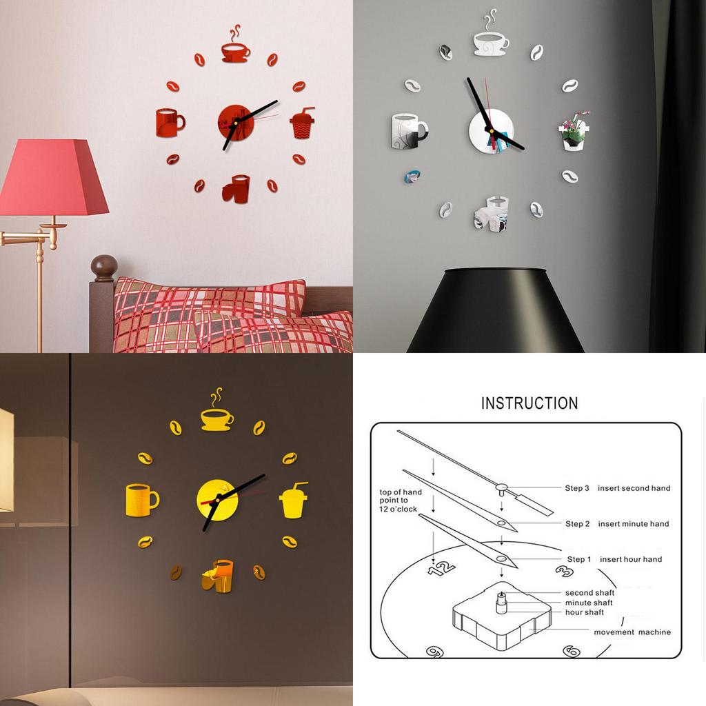 Tasse à café élégante Horloge murale 3D moderne Autocollant Pour Décoration de bar à domicile DIY Élégant