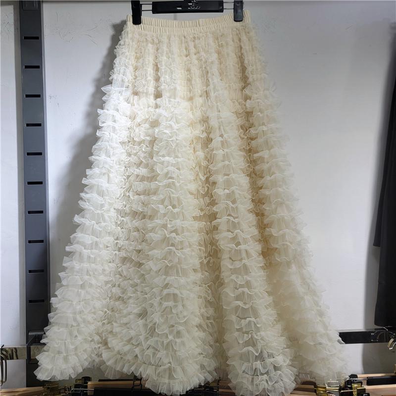 

Абрикосовая сетчатая юбка-миди со вышивкой, многослойная, пушистая, универсальная, в сказочном стиле для осени/зимы One Size абрикосовый