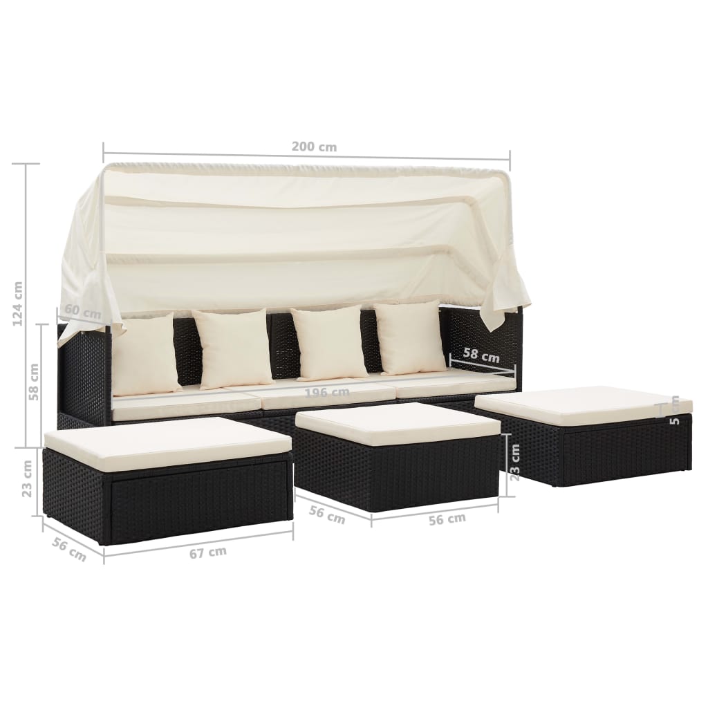 Garden Sun Island with Roof Black Poly Rattan
