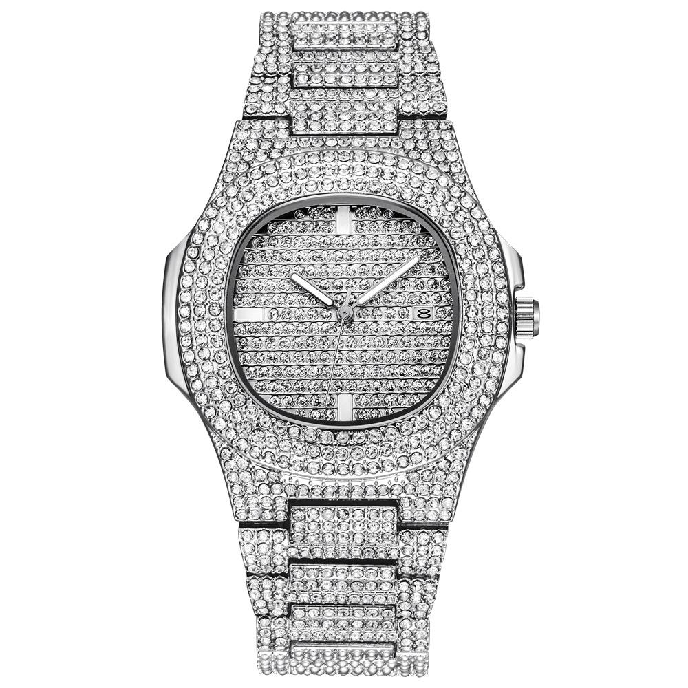 Huaqiangbei Men's Rhinestone Hip Hop Quartz Watch: Star Calendar, Light Luxury Style