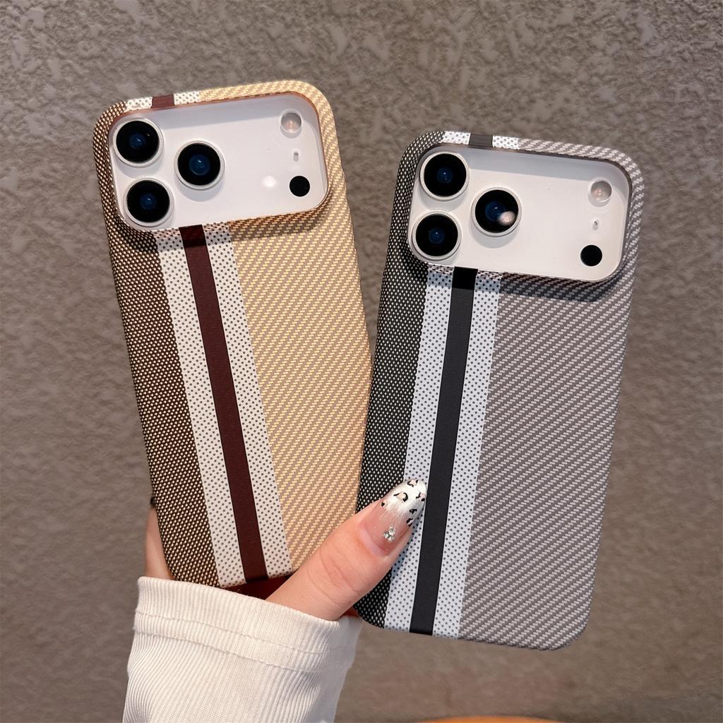Carbon Fiber Kevlar Pattern PC Case For iPhone 17 Air 16 15 14 Plus 13 12 11 Pro Max Shockproof Splice Retro Lines Cover