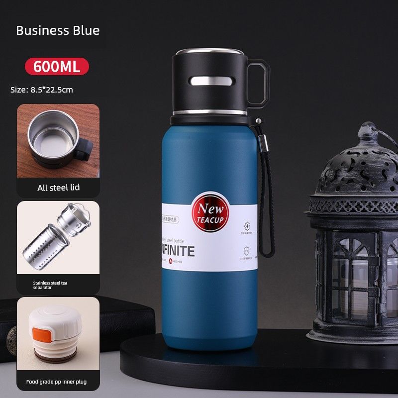 Japanese Large-Capacity Insulated Cup 316 Stainless Steel Tea-Water Separation Tea Brewing Cup for Men and Women Outdoor Sports Water Bottle Tea Cup [Japanese Quality] Business Blue 600ml