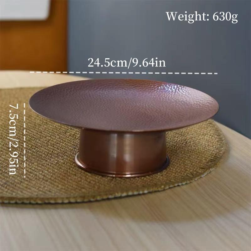 

Round Shape Red Copper Fruit Tall Feet Tray,Retro Engraving Hammer Texture Home Cheese 24 cm Plate,Snack Disc Table Decoration 9.64 inches