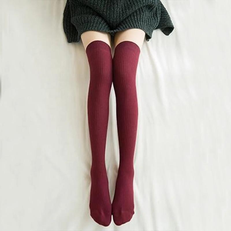 Women'S Winter High Stockings Warm Over Knee Soft Wool Stockings Cotton Striped Long Socks Thigh Stocking Lolita Thick Warm Sock