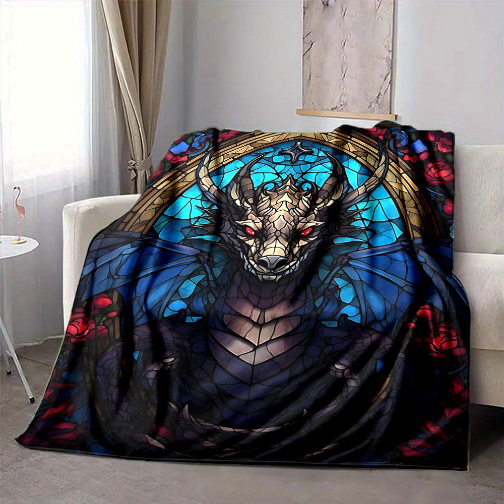 1pc Dragon Stained Art Blanket Lightweight Flannel Blanket Throw Blanket For Sofa, Bed, Travel, Camping, Livingroom, Couch, Chair, And Bed yy250902613
