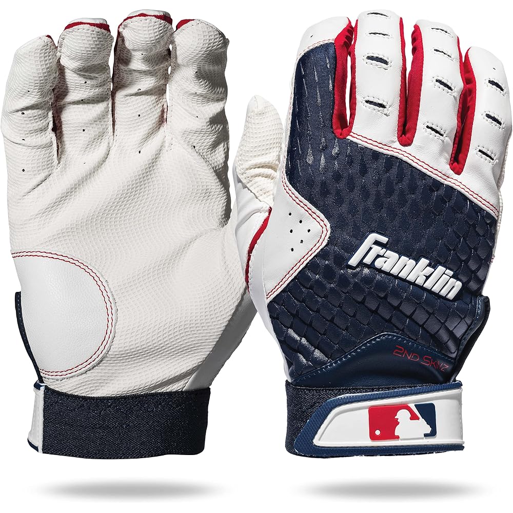 Franklin Sports 2nd-Skinz Batting Gloves White/Navy Youth XS