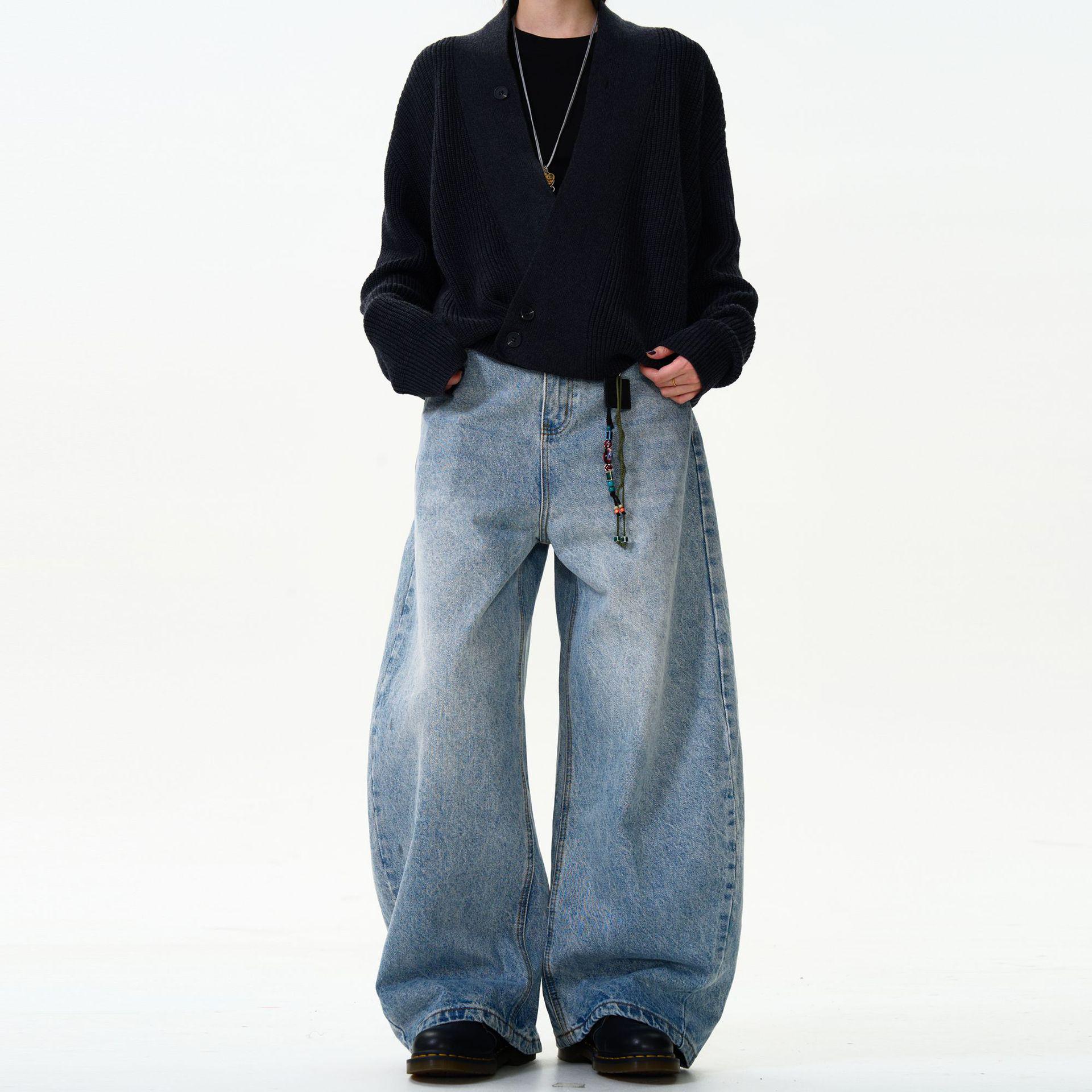 

Unisex Vintage Washed Scimitar Jeans - Retro Classic Loose Fit Pants XL синій