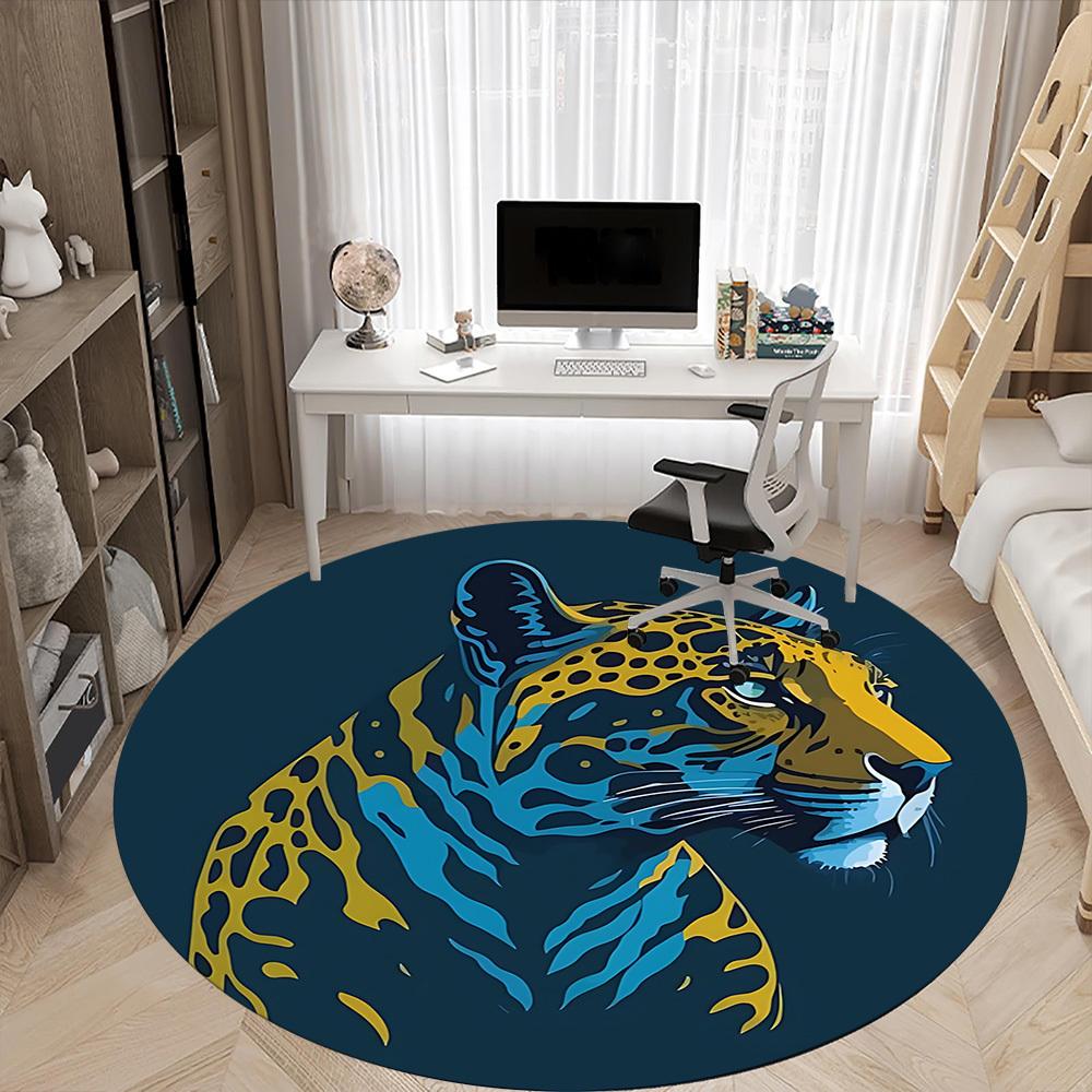 1 Stück Teppich mit Tigerdruck für das Büro, rutschfest, runder Teppich, weich und bequem, Teppich für das Büro, leichte runde Bodenmatte