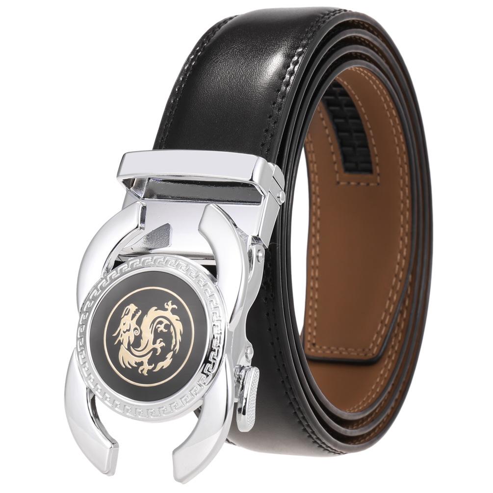 1Pcs Fashion Trend Men'S Automatic Buckle, Versatile Alloy Buckle Belt, Two-Layer Cowhide Belt Ly36-33539-1