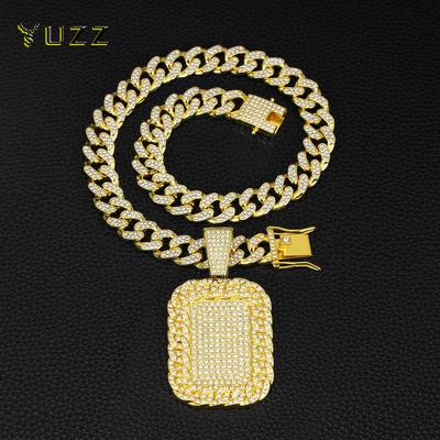 Hip Hop Luxury Big Square Pendant Necklace Set Men's Cuban Chain Iced Out Bling Rock Party Necklaces Birthday Gift Charm Jewelry