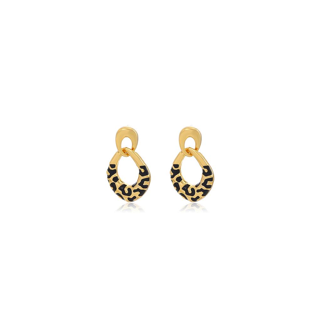 Gold Dripping Leopard Print C-Shaped Stud Earrings, Retro Light Luxury Fashion Niche Personality Earrings