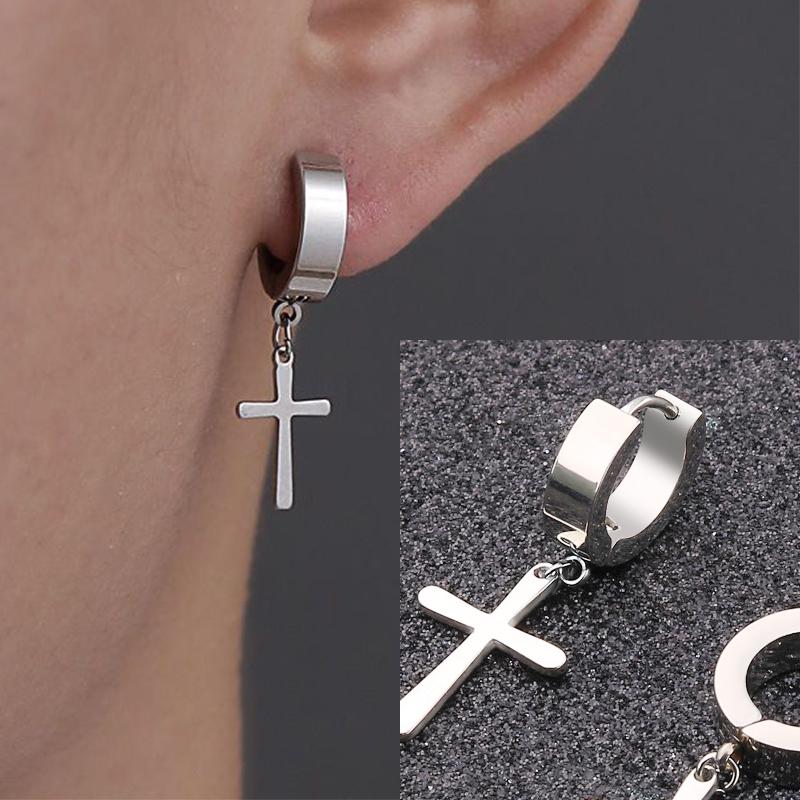 1 Pair Fashion Cross Circle Earring Stainless Steel Punk Dangle Rock Style Earrings Women Men's Earrings Fashion Jewelry Gift