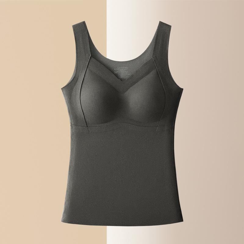 Winter Women's Seamless Cationic Warm Vest with Silk Ribbon Chest Pad and German Velvet