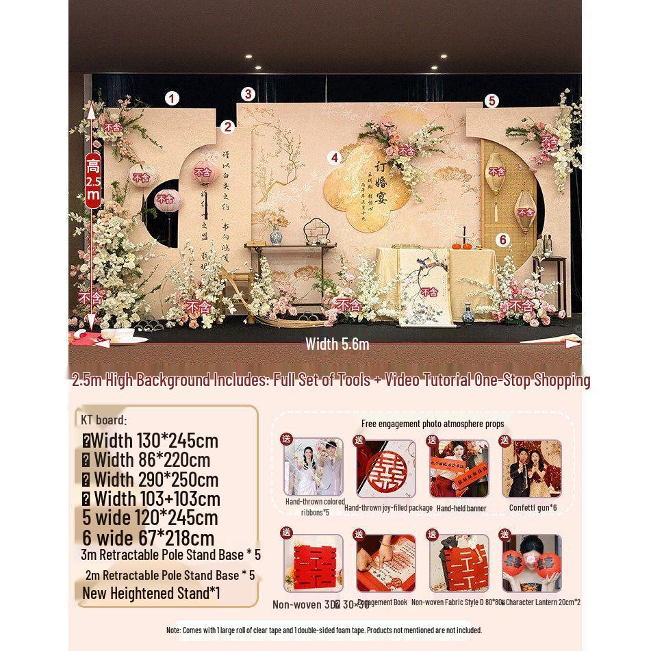 High-End Chinese-Style Engagement Banquet Decoration Set with Themed Background Wall