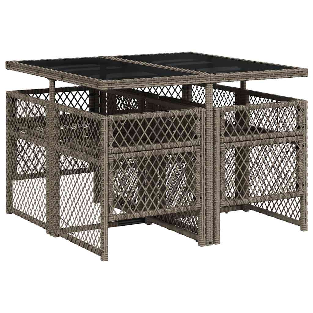 vidaXL 5-tlg. Garten-Essgruppe mit Kissen Grau Poly Rattan