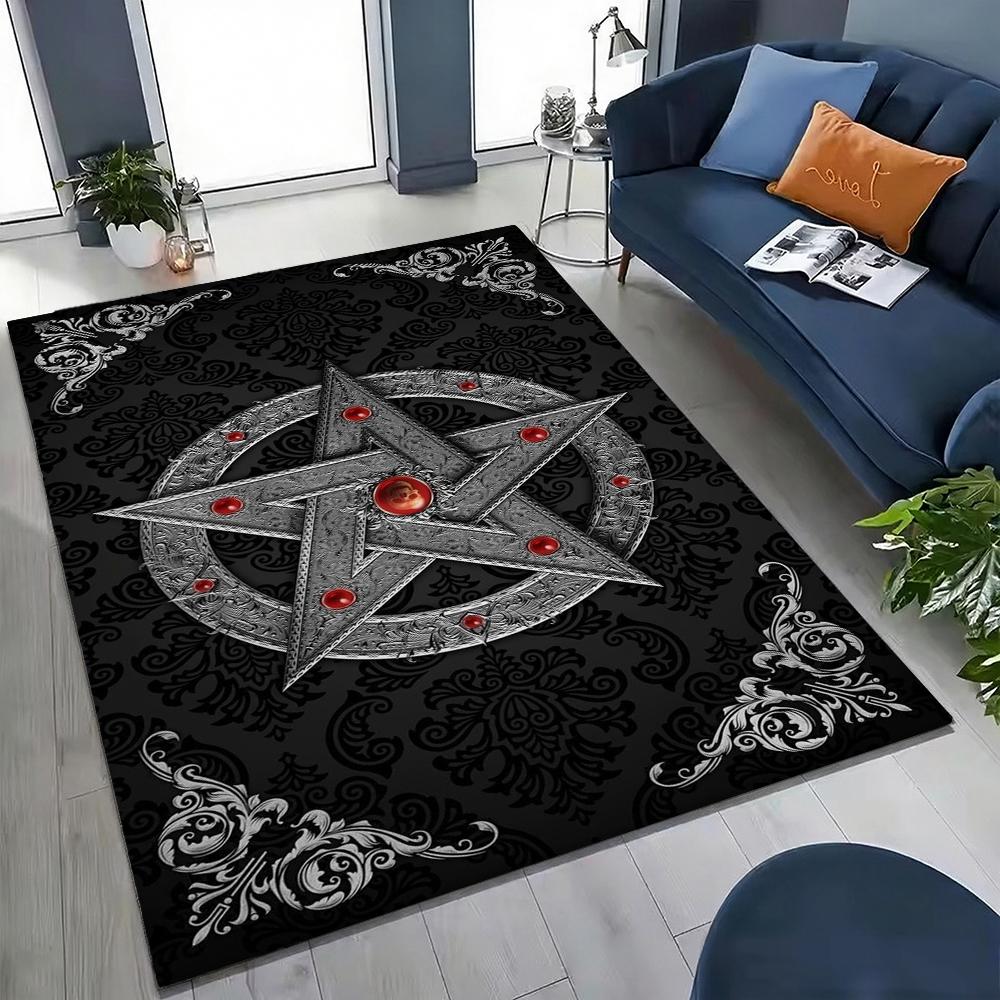 Dark Gothic Pentacle Ruby Accents Patterned Rug Nonslip Thick Carpet For Living Room Bedroom Hallway Home Decor Birthday Gift