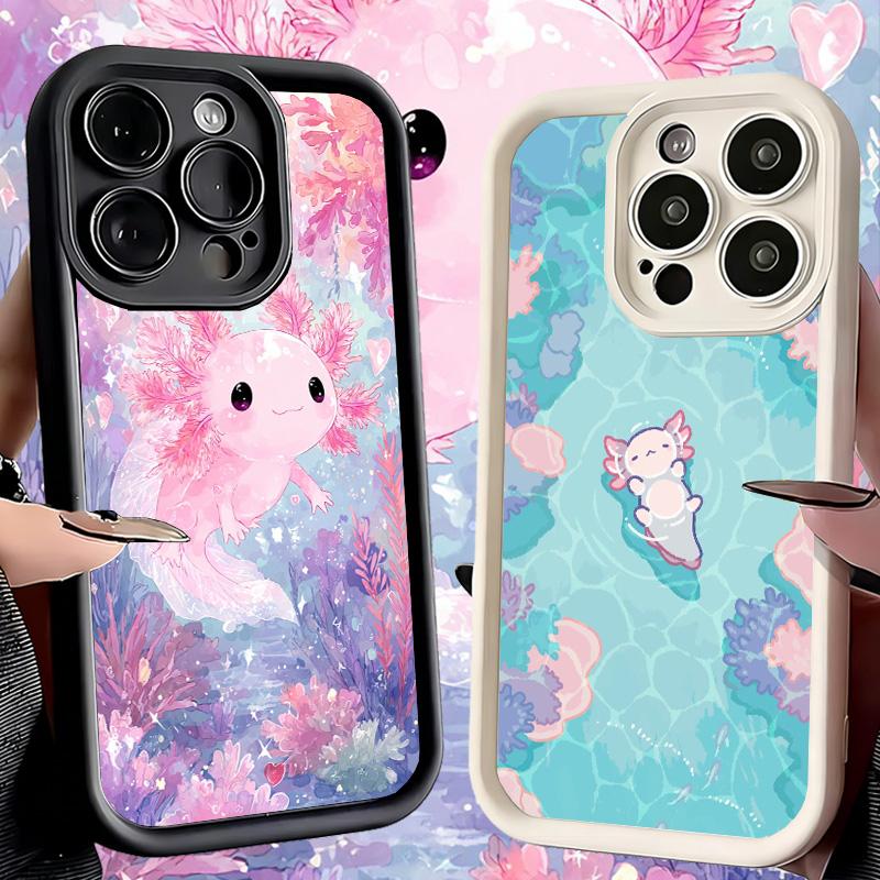 Phone Case for iPhone 17 Air 16E 15 16 Pro Max Axolotl Cartoon Cute Cover 14 Plus 13 12 Mini Soft Shell Silicone Fundas