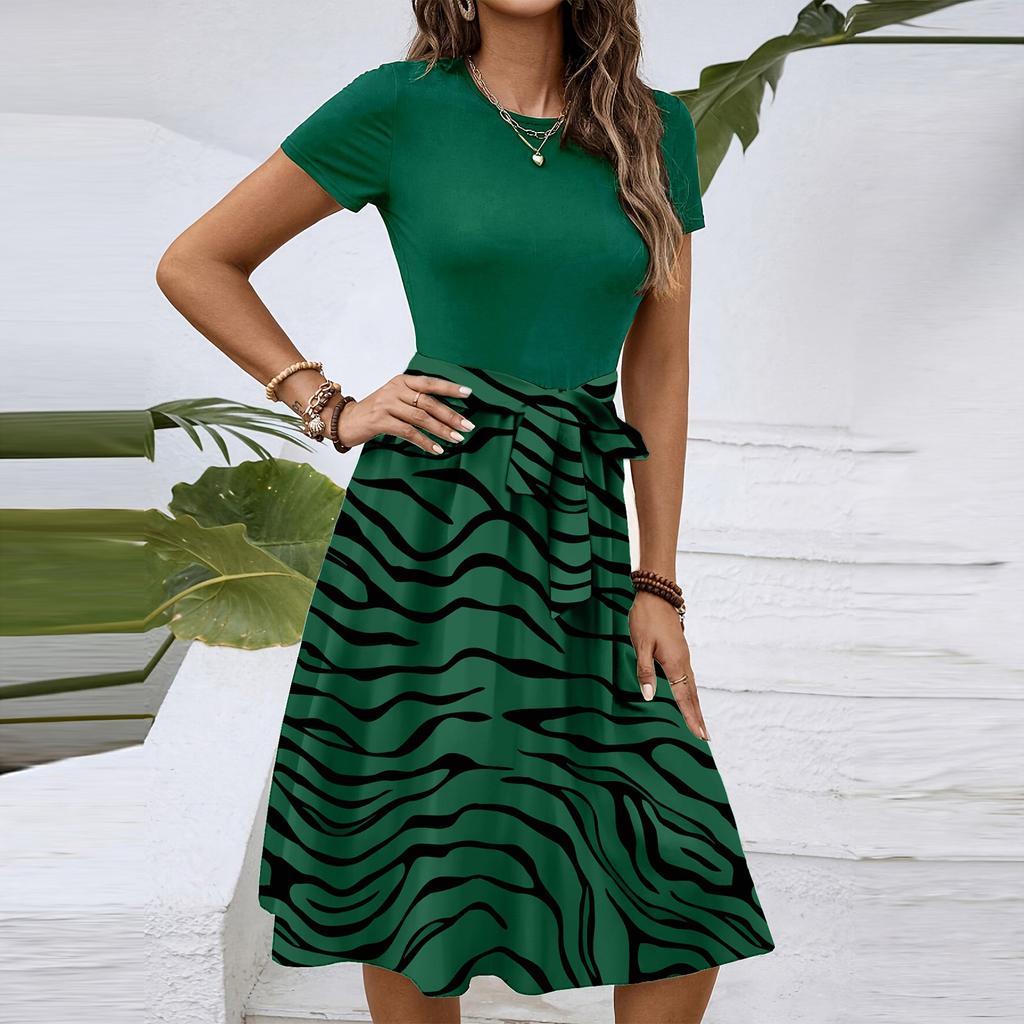 Dámské módní retro vzorované tištěné barevně blokované šaty