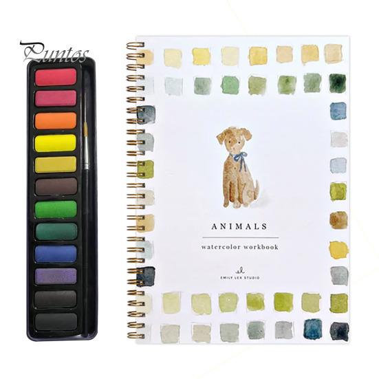 Watercolor Workbook 12 Colors Watercolor Painting Set with Paint Brush Beginner-Friendly Birds Animals Flowers Watercolor Book