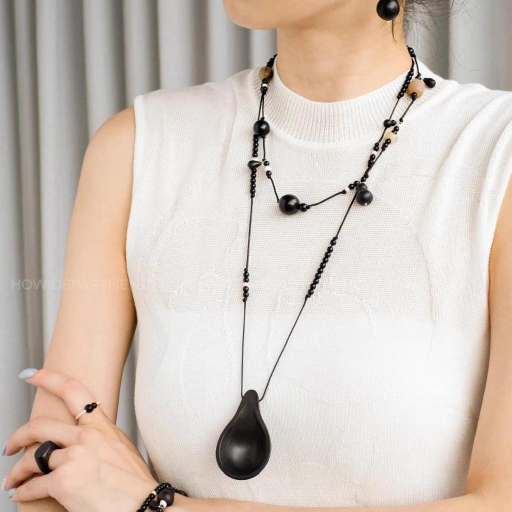 Xiaoyao Fruit Series Jewelry: Gourd & Ebony Boxwood Rope Buckle Pendant Necklace with High-End Earrings – Versatile Women's Accessories.