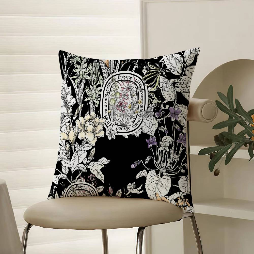 Light Iuxury Natural D-Diptyques Pillow Case Comfort Sofa Bed Silky Elegant Invisible Zipper Decorative Cushion Cover