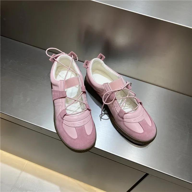 Fashion 2024 Women Spring Summer New Soft Leather Korea Y2k Designer Casual Ballet Sports Athletic Training Flat Sneakers Female Shoes