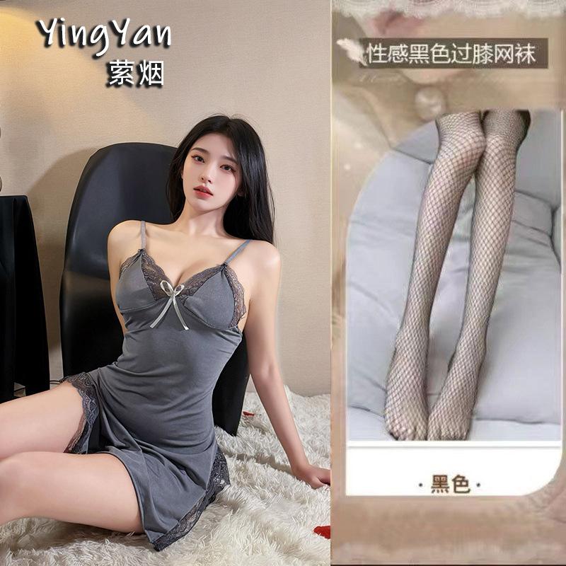 European and American erotic underwear high-end large size sexy female mood split lace suspender nightdress qqny pure desire wind