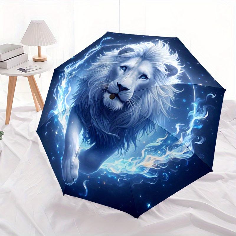 

1pc Blue Flame Majesty Lion Automatic Opening and Closing Umbrella - Lightweight 3-Fold Design, Suitable for Fans, Travel, Daily Use - Official P