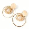 Korean Style Gold Thread Pearl Pendant Earrings: Trendy, Exaggerated Round Hollow Design for Women