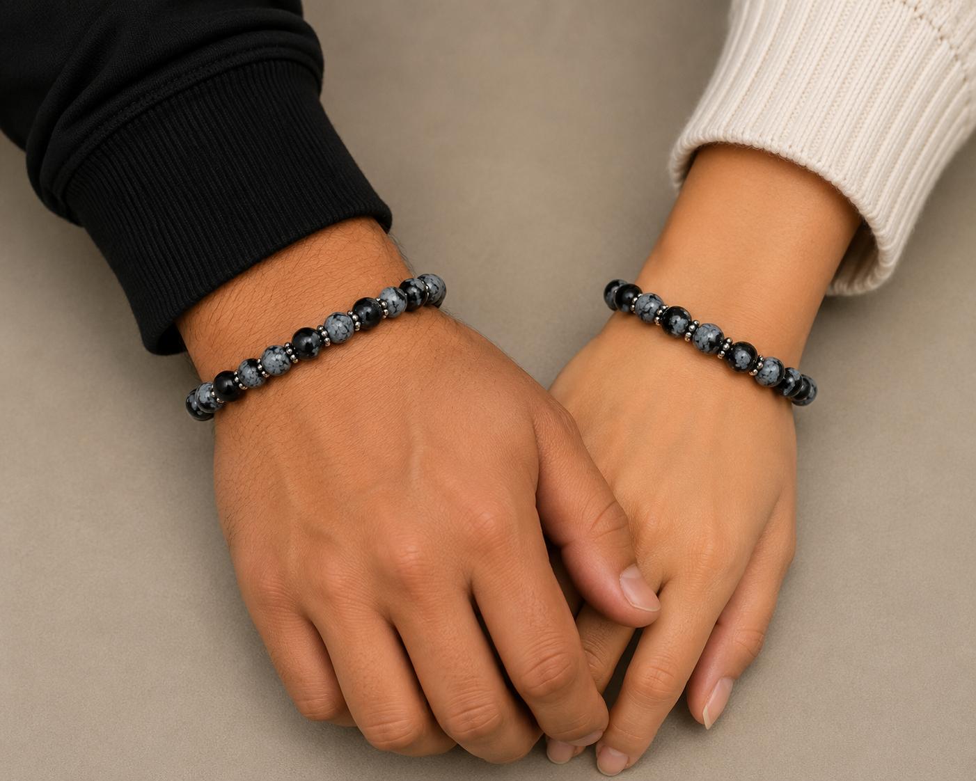 8mm Round Natural Snowflake Obsidian Gemstone Handmade Stretchable Beads Bracelet 7.5 Designer Jewelry For Your Love CSB-8