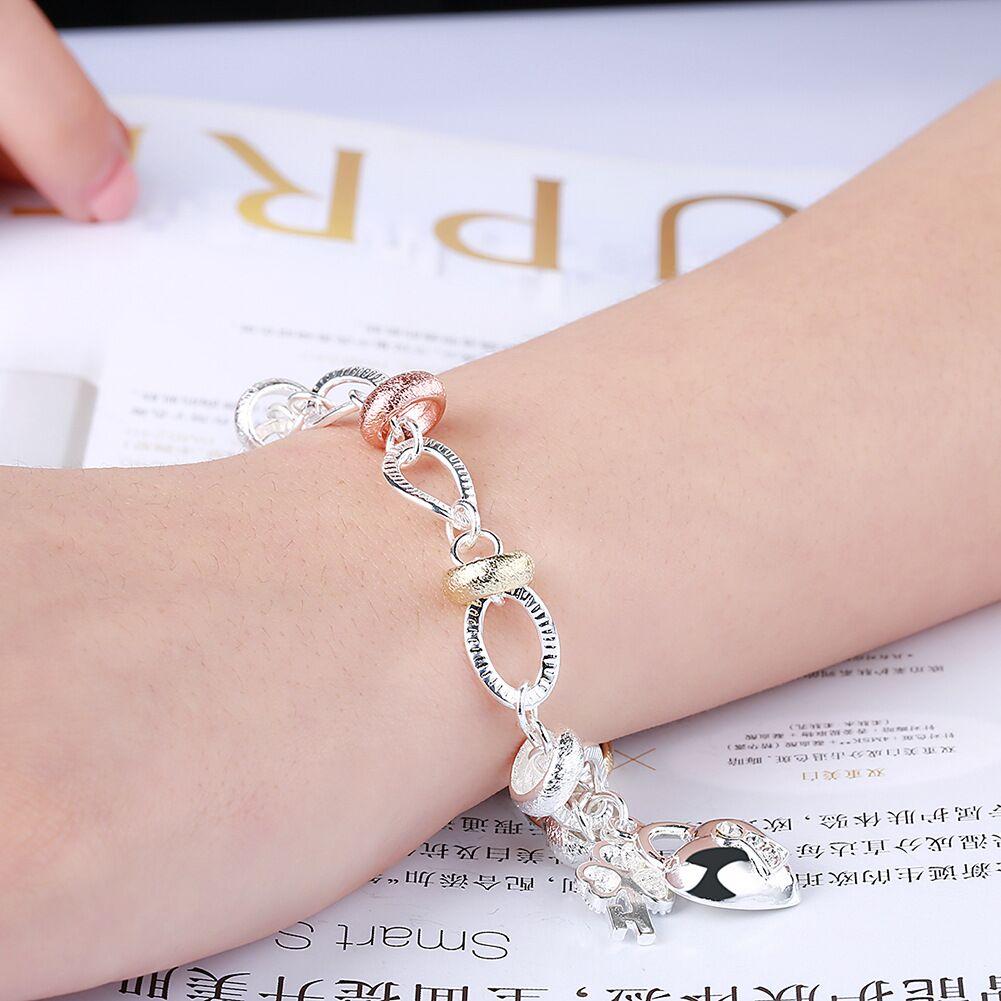 Lihong 925 Sterling Silver Heart Lock Clover Flower Aaa Zircon Bracelet Chain For Women Wedding Engagement Charm Jewelry