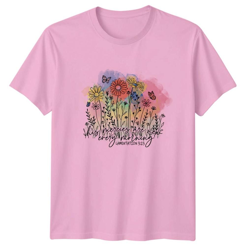 His Mercies Are New Every Morning Unisexs TShirt Floral Christian Faith