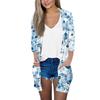 Women's Fashion Loose Casual Pocket Printed Cardigan Seven Sleeve Jacket Top