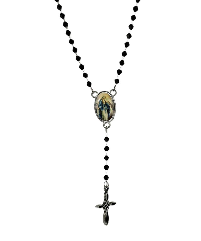 Sk8Er Rock Black Beads Chain Rosary Necklace