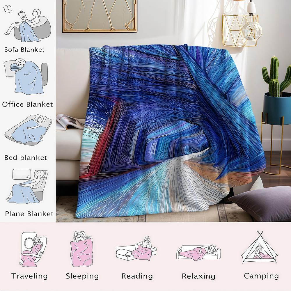 Blue Tree Tunnel Flannel Blanket Warm Soft Halloween Christmas Couch Warm Cozy Decorative Decor Gift for All Season