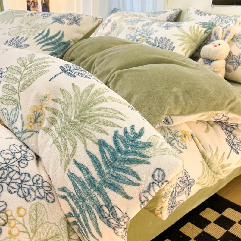 Thickened Milk Fleece Quilt Cover Single Piece 150X200 Fleece Flannel Quilt Cover Winter Coral Fleece Four-Piece Set single quilt cover-150x200cm