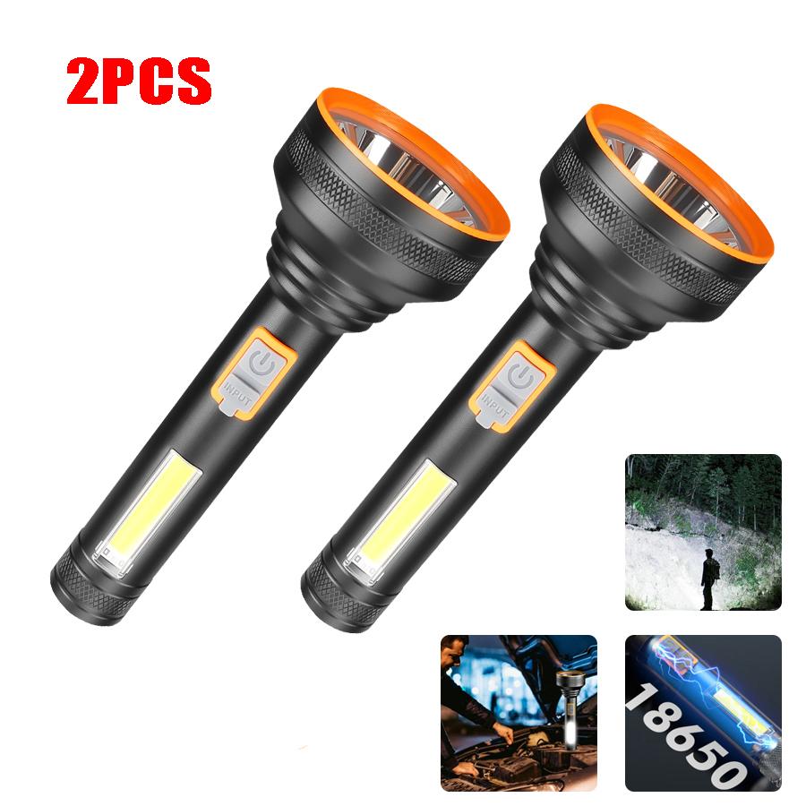 Powerful Led Flashlight Portable Rechargeable Waterproof Torch COB Side Light Floodlight Aluminum Alloy Lantern Patrol Camping