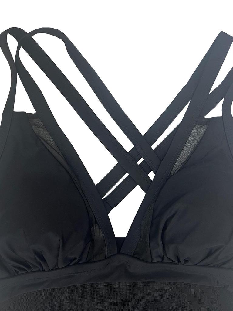 Maillot de bain une pièce en résille taille plus à décolleté plongeant avec contrôle du ventre et dos ouvert