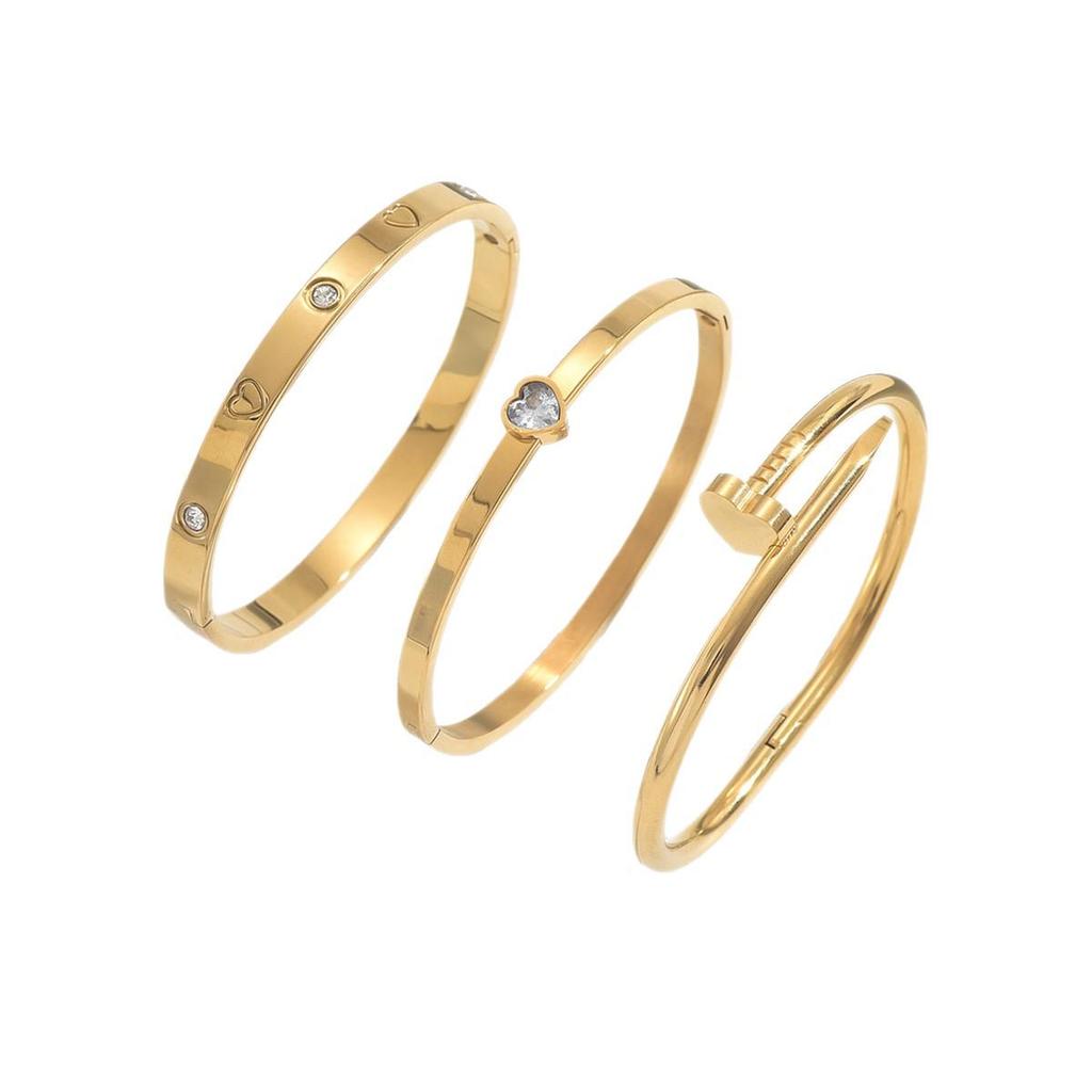 Elegant French Chic Heart Zircon Titanium Steel Bracelet