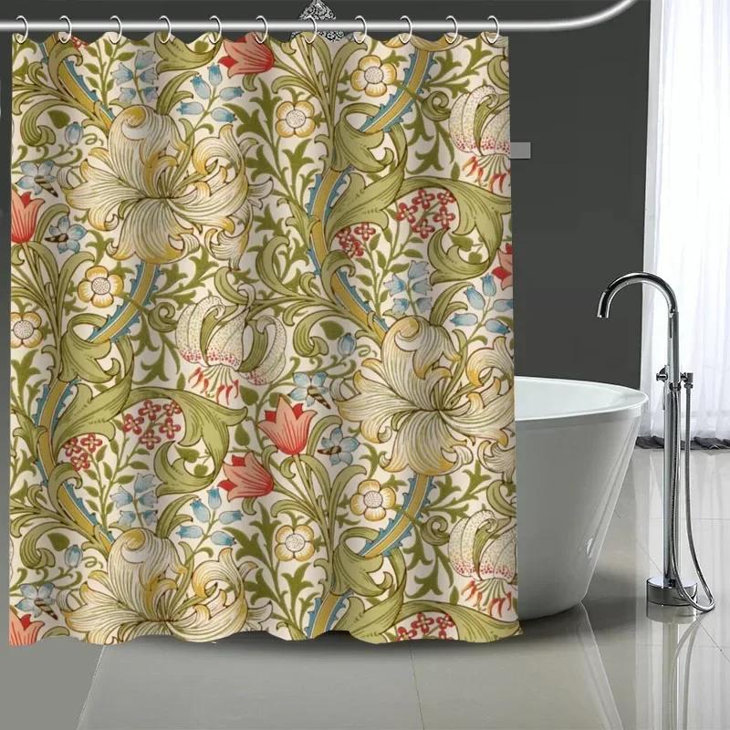 William Morris Kunst Benutzerdefiniertes Muster Polyester Duschvorhang 180x180cm Duschvorhänge DIY Bad Siebdruckvorhang für Badezimmer