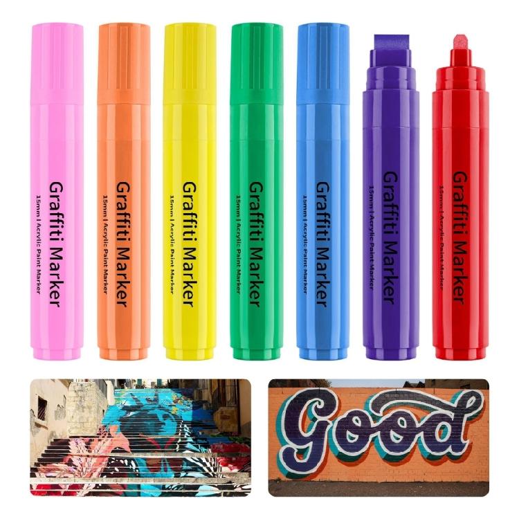 12 Pcs Paint Markers Drawing Pen Acrylic Marker 15mm Wide Acrylic Pen Graffiti Marker Craft Supplies for Kids Drawing