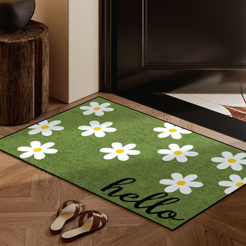 VIKAMA Fresh Daisy Hello Home Door Mat Wear Resistant Entrance Foot Mat Balcony Doorway Decorative Carpet