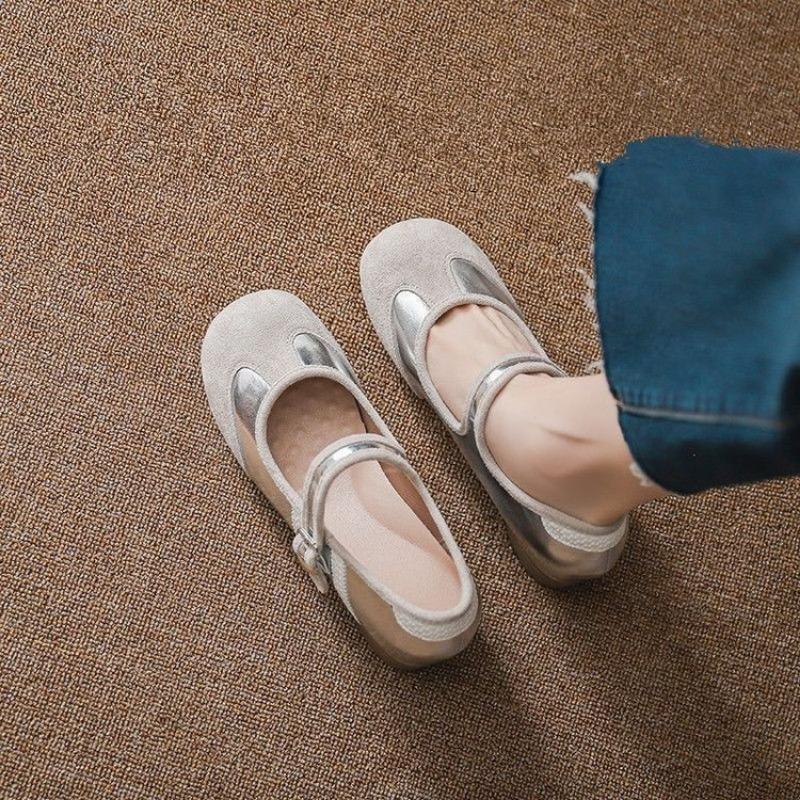 Autumn Small Man Inner Height Increase Silver One-word Buckle with Mary Jane Shoes Light Mouth Thick Heel Retro Single Shoes