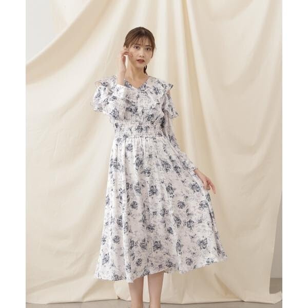 Jill by Jill Stuart Flower Print Satin Ruffle Dress