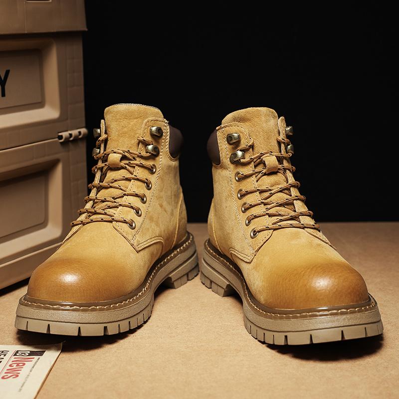 Vintage Suede Leather Men's Ankle Boots Fashion Man Lace Up High Top Shoes Outdoor Motorcycle Boots Top Quality Walk Shoes Botas